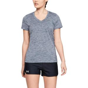 imageUnder Armour Womens Tech VNeck Twist ShortSleeve TShirtDownpour Gray 044Metallic Silver