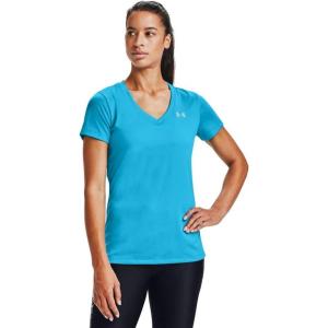 imageUnder Armour Womens Tech VNeck Twist ShortSleeve TShirtEquator Blue 417Metallic Silver