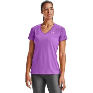 imageUnder Armour Womens Tech VNeck Twist ShortSleeve TShirtExotic Bloom 568Metallic Silver