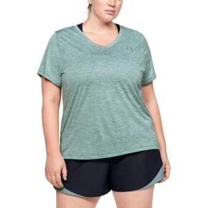 imageUnder Armour Womens Tech VNeck Twist ShortSleeve TShirtHushed Turquoise 396Metallic Silver