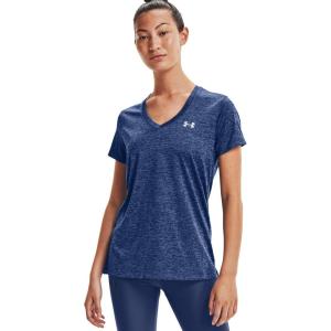imageUnder Armour Womens Tech VNeck Twist ShortSleeve TShirtIndigo 405Metallic Silver