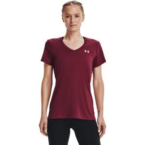 imageUnder Armour Womens Tech VNeck Twist ShortSleeve TShirtLeague Red 626Metallic Silver