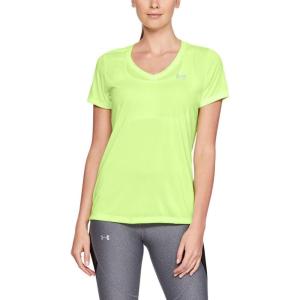 imageUnder Armour Womens Tech VNeck Twist ShortSleeve TShirtLime Fizz 291Metallic Silver