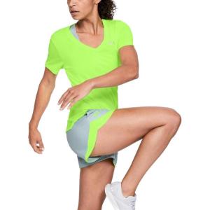 imageUnder Armour Womens Tech VNeck Twist ShortSleeve TShirtLime Light 884Metallic Silver