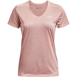 imageUnder Armour Womens Tech VNeck Twist ShortSleeve TShirtMicro Pink 685Metallic Silver