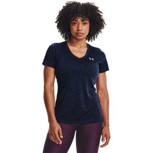 imageUnder Armour Womens Tech VNeck Twist ShortSleeve TShirtMidnight Navy 600Metallic Silver