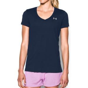 imageUnder Armour Womens Tech VNeck Twist ShortSleeve TShirtMidnight Navy Metallic Silver