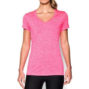 imageUnder Armour Womens Tech VNeck Twist ShortSleeve TShirtMojo Pink 642Metallic Silver