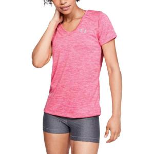 imageUnder Armour Womens Tech VNeck Twist ShortSleeve TShirtMojo Pink Metallic Silver