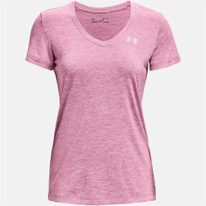 imageUnder Armour Womens Tech VNeck Twist ShortSleeve TShirtPlanet Pink 680Metallic Silver