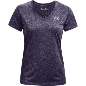 imageUnder Armour Womens Tech VNeck Twist ShortSleeve TShirtPurple Switch 572  Metallic Silver