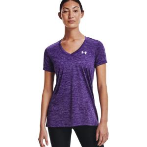 imageUnder Armour Womens Tech VNeck Twist ShortSleeve TShirtPurple Zest 754Metallic Silver