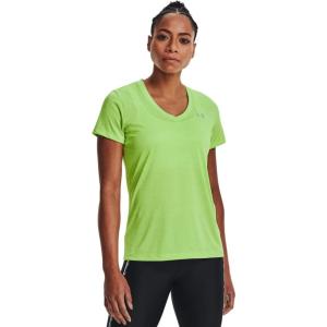 imageUnder Armour Womens Tech VNeck Twist ShortSleeve TShirtQuirky LimeWhiteMetallic Silver