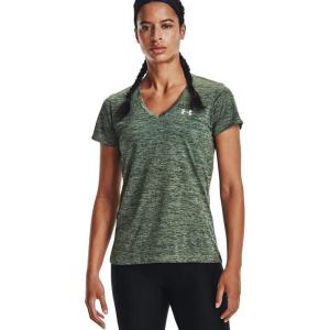 imageUnder Armour Womens Tech VNeck Twist ShortSleeve TShirtSilica Green 348Metallic Silver