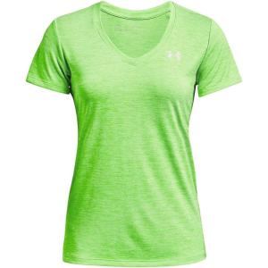 imageUnder Armour Womens Tech VNeck Twist ShortSleeve TShirtSummer Lime 162Metallic Silver