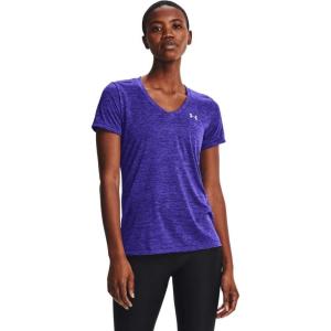 imageUnder Armour Womens Tech VNeck Twist ShortSleeve TShirtUltra Indigo 409Metallic Silver
