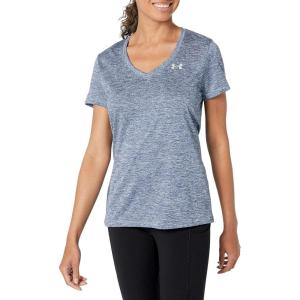 imageUnder Armour Womens Tech VNeck Twist ShortSleeve TShirtUtility Blue 496Metallic Silver