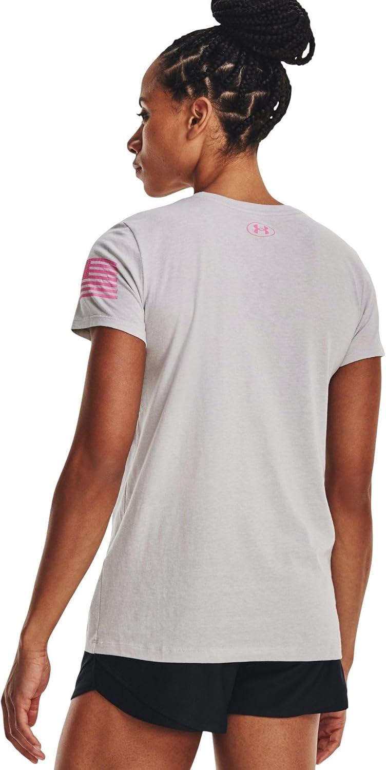 imageUnder Armour Womens New Freedom Logo TShirt015 Halo Gray Light Heather   Pink Edge