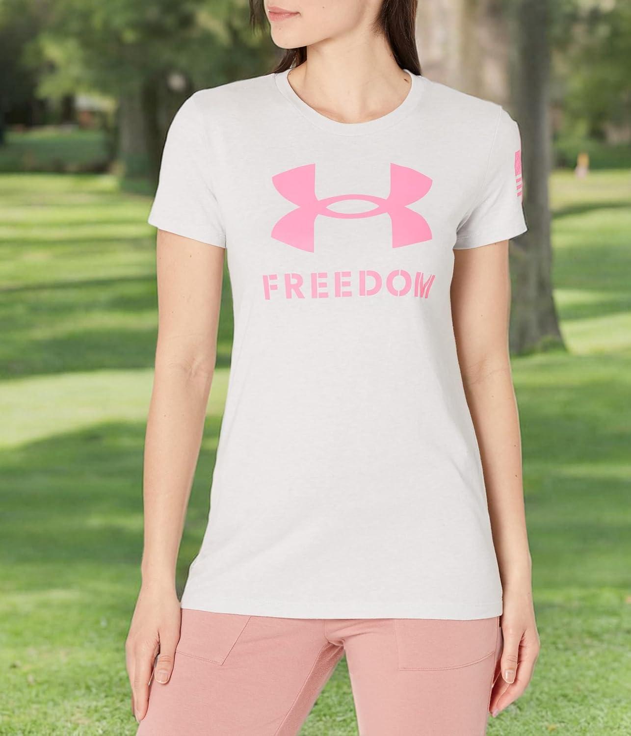 imageUnder Armour Womens New Freedom Logo TShirt015 Halo Gray Light Heather   Pink Edge