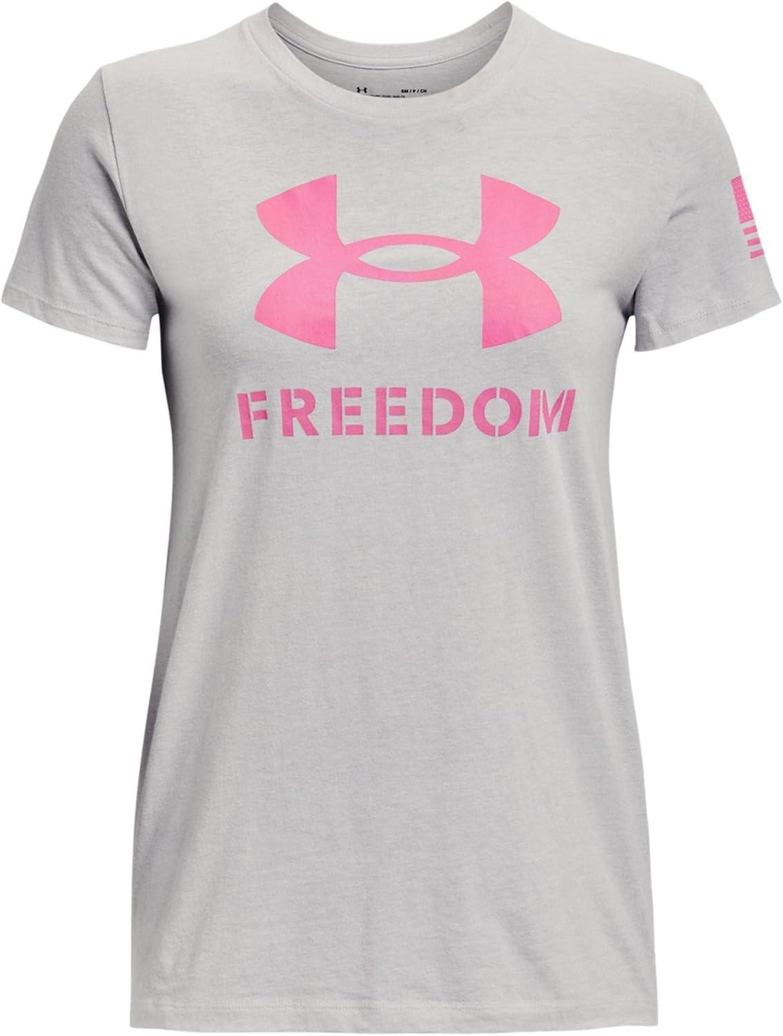imageUnder Armour Womens New Freedom Logo TShirt015 Halo Gray Light Heather   Pink Edge