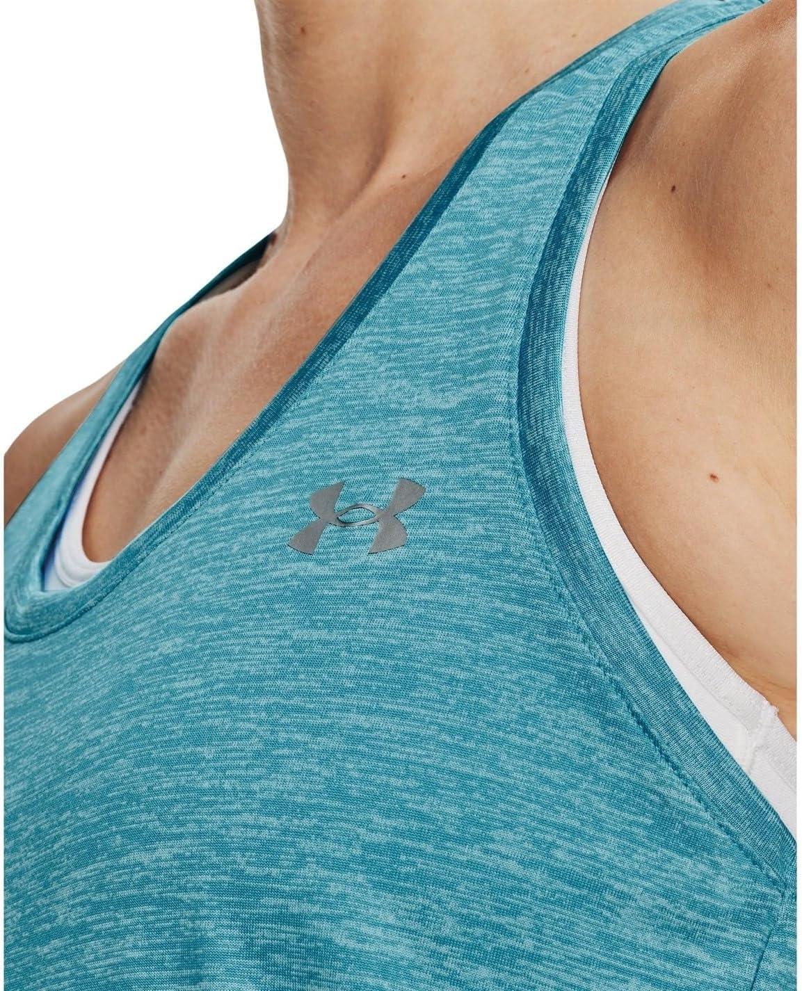 imageUnder Armour Womens Tech Twist Tank Top433 Glacier Blue  White  Metallic Silver