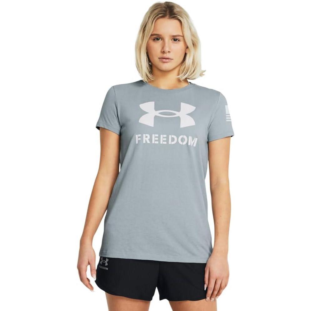 imageUnder Armour Womens New Freedom Logo TShirt465 Harbor Blue   Halo Gray