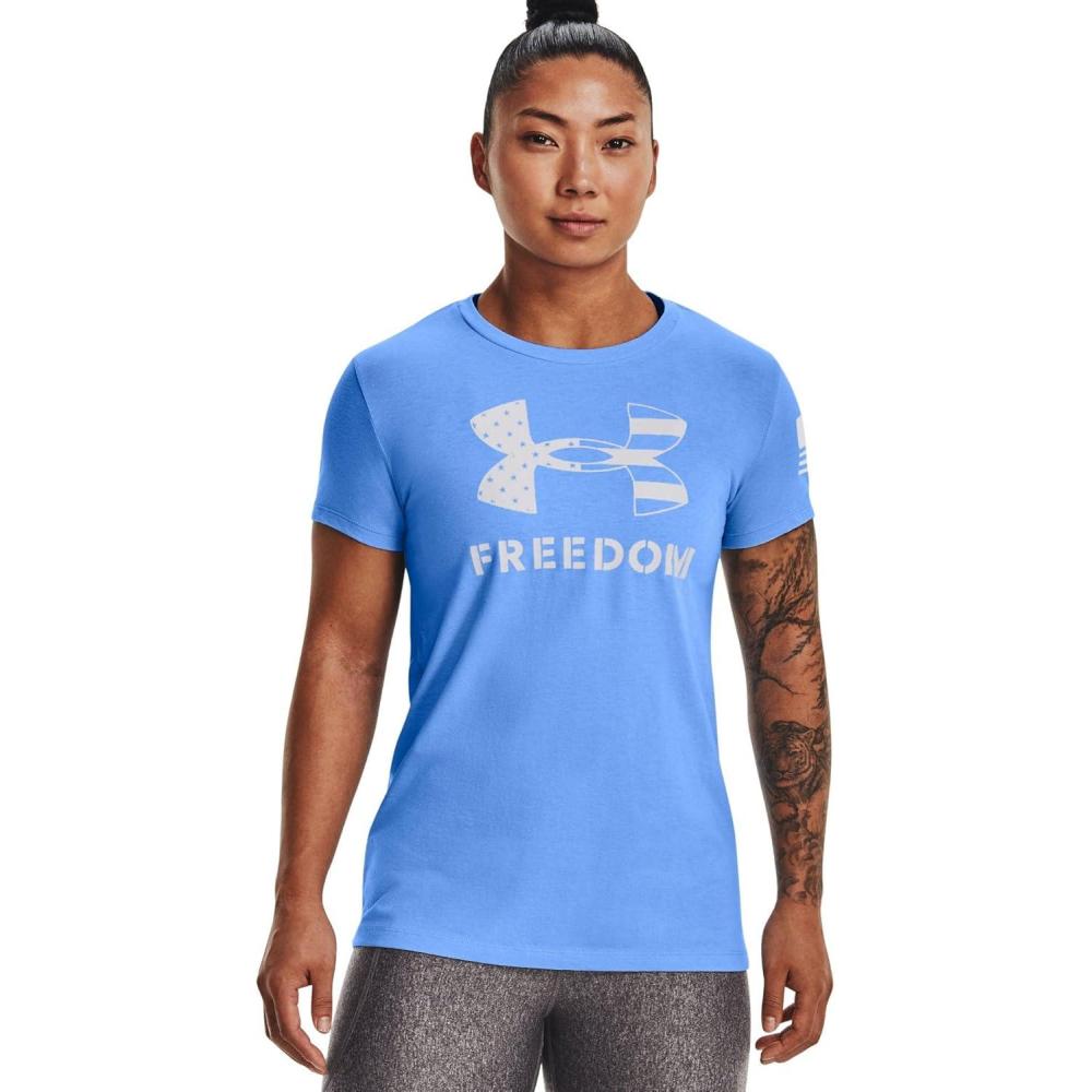 imageUnder Armour Womens New Freedom Logo TShirt475 Carolina Blue   Halo Gray