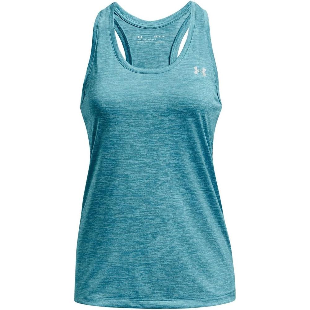 imageUnder Armour Womens Tech Twist Tank Top433 Glacier Blue  White  Metallic Silver