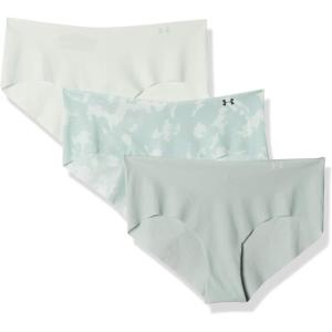imageUnder Armour Womens 3Pack Pure Stretch No Show Hipster Underwear AllDay Comfort ampamp UltraSoft FitSeaglass Blue 403Enamel Blue