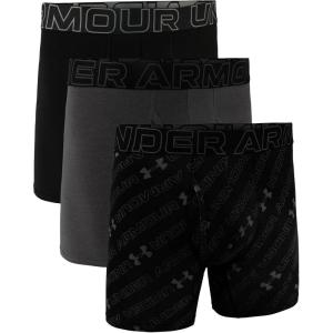 imageUnder Armour Mens 3Pack Performance Cotton Boxer Brief 6quot Inseam AllDay Comfort ampamp UltraSoftCastlerock Logo Print