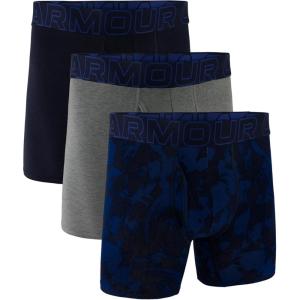 imageUnder Armour Mens 3Pack Performance Cotton Boxer Brief 6quot Inseam AllDay Comfort ampamp UltraSoftRoyal Steel Print