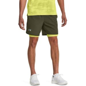 imageUnder Armour Mens Launch Run 7quot 2in1 Shorts390 Marine Od Green  Lime Yellow  Reflective
