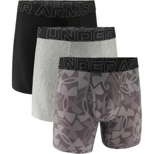 imageUnder Armour Mens Standard Tech 6quot Boxerjock MultipackSteel Logo Print 3 Pack