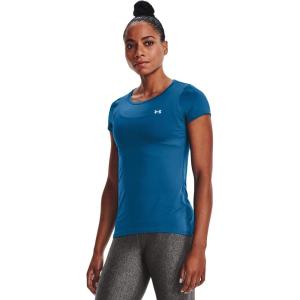 imageUnder Armour Womens HeatGear Armour ShortSleeve TShirtCruise Blue 899Metallic Silver