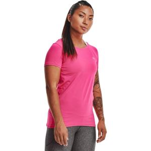 imageUnder Armour Womens HeatGear Armour ShortSleeve TShirtElectro Pink 695Metallic Silver