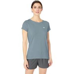 imageUnder Armour Womens HeatGear Armour ShortSleeve TShirtHushed Turquoise 396Metallic Silver