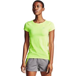 imageUnder Armour Womens HeatGear Armour ShortSleeve TShirtLime Fizz 291Metallic Silver