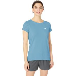 imageUnder Armour Womens HeatGear Armour ShortSleeve TShirtMobile Blue 485Metallic Silver