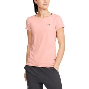 imageUnder Armour Womens HeatGear Armour ShortSleeve TShirtPeach Frost 845Metallic Silver