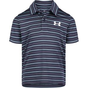 imageUnder Armour Boys Short Sleeve Ua Match Polo Collared Shirt Chest Logo Soft ampamp ComfortableMidnight Navy Stripe