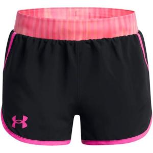 imageUnder Armour Girls Fly by Printed Shorts005 Black   Rebel Pink