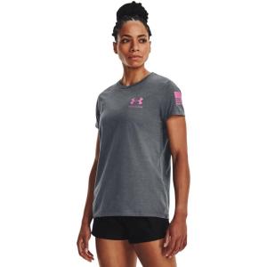imageUnder Armour Womens New Freedom Flag TShirt012 Pitch Gray Medium Heather   Pink Edge