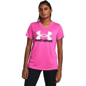 imageUnder Armour Womens Tech Marker Twist Short Sleeve T Shirt652 Rebel Pink   White