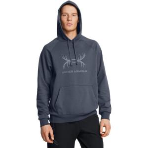imageUnder Armour Mens Rival Fleece Antler Wordmark Hoodie  UltraSoft CottonBlend Mens Sweatshirt  Hooded Athletic Pullover044 Downpour Gray   Gravel