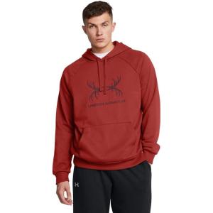 imageUnder Armour Mens Rival Fleece Antler Wordmark Hoodie  UltraSoft CottonBlend Mens Sweatshirt  Hooded Athletic Pullover840 Earthen Orange   Dark Maroon