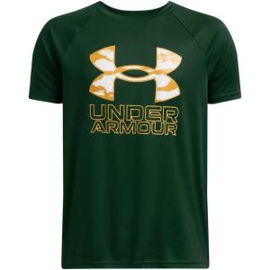 imageUnder Armour Boys Tech Hybrid Print Short Sleeve T Shirt301 Forest Green   Golden Yellow
