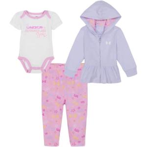 imageUnder Armour babygirls 3piece Set Bodysuit With Coordinated Top ampamp Bottom Lightweight ampamp Relaxed FitWhiteLavendar  Hoodie
