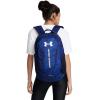 imageUnder Armour Unisex Hustle 60 Backpack 402 Blue AtlantisBlue AtlantisMetallic Silver One Size Fits Most432 Tech Blue  Navy Magic  Metallic Silver