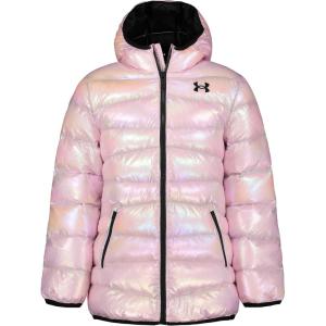 imageUnder Armour Girls Quilted Puffer Jacket Front Pockets ampamp Hooded Back MidWeight ampamp Water RepellentBubble Peach
