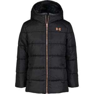 imageUnder Armour Girls Quilted Puffer Jacket Front Pockets ampamp Hooded Back MidWeight ampamp Water RepellentJet Black